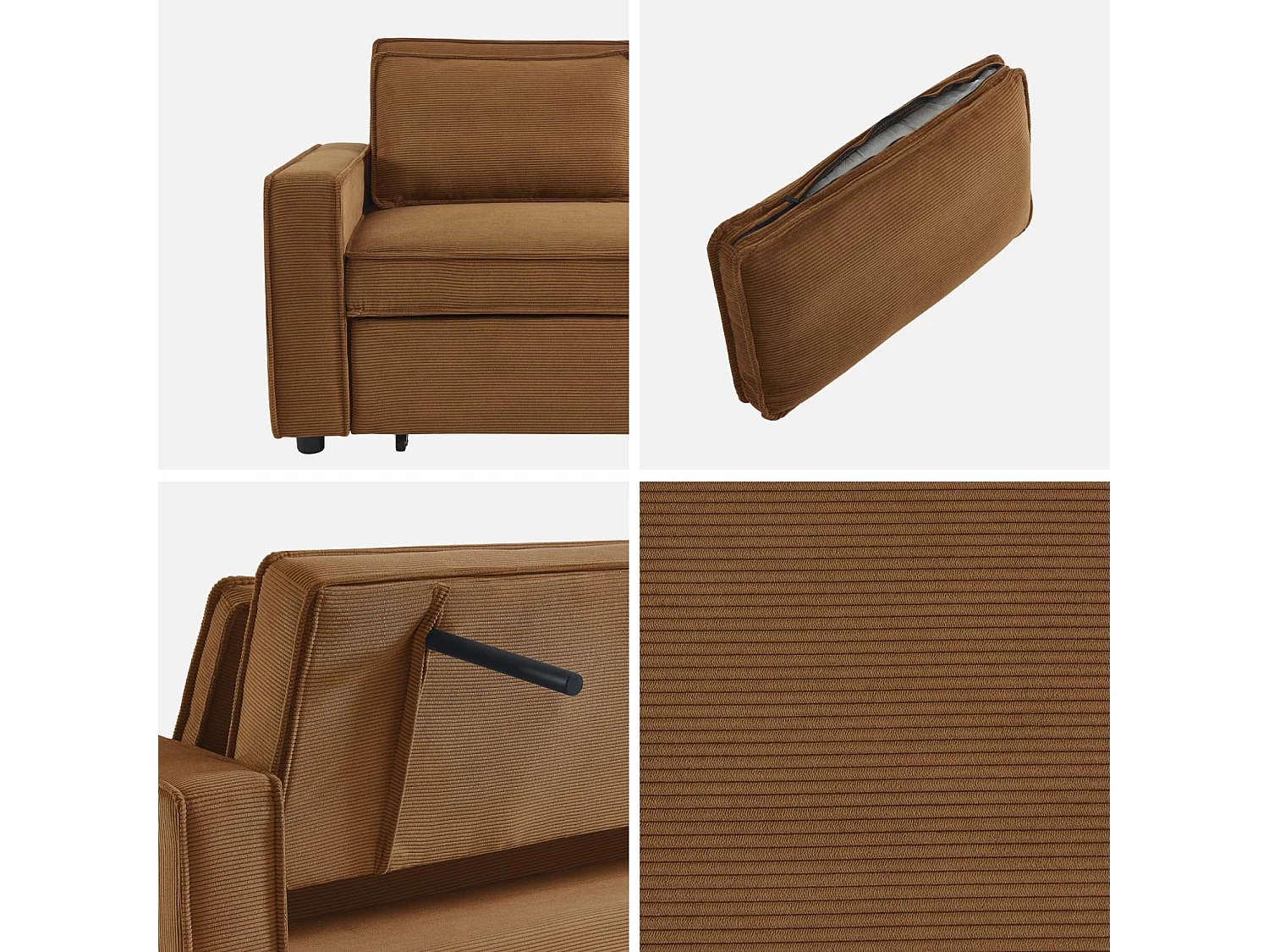 Sofá cama de pana de 3 plazas marrón