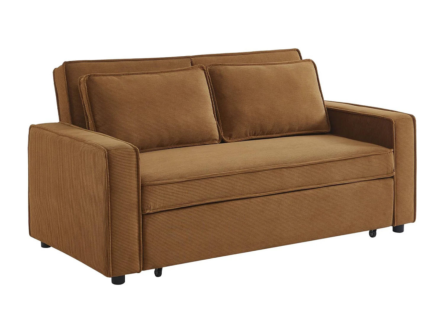 Canapé convertible 3 places rouille velours côtelé. banquette. lit