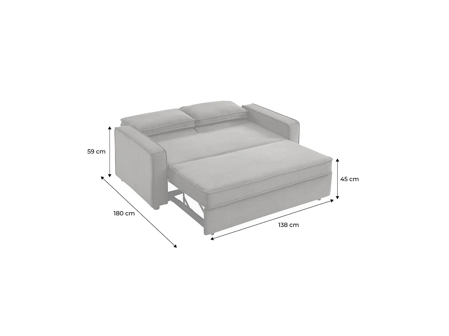 Sofá cama de pana, 2 plazas óxido