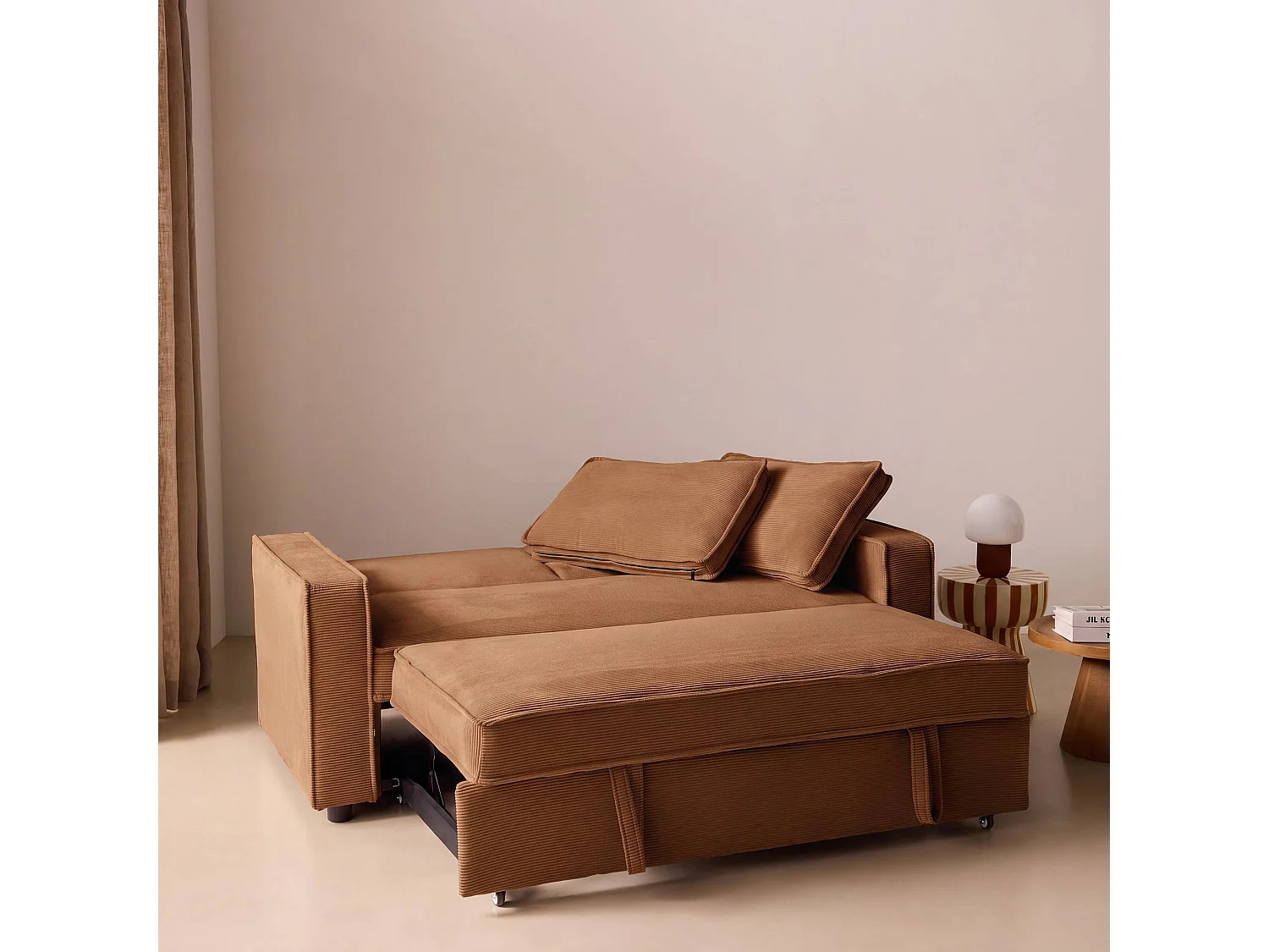 Sofá cama de pana, 2 plazas óxido