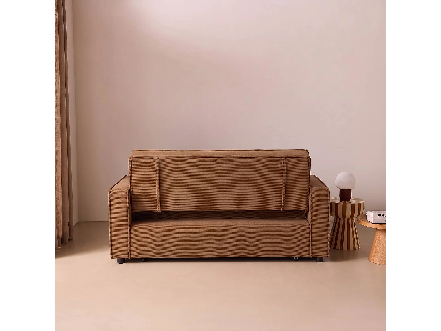 Sofá cama de pana, 2 plazas óxido