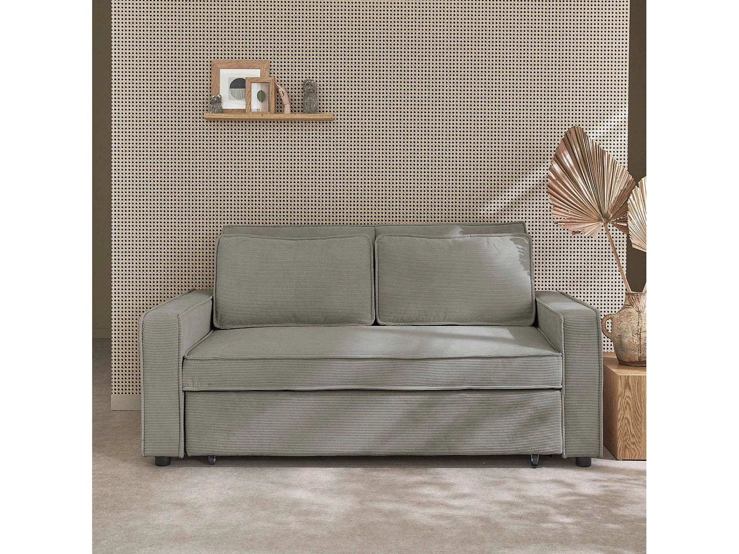 Sofá cama de pana de 3 plazas gris claro