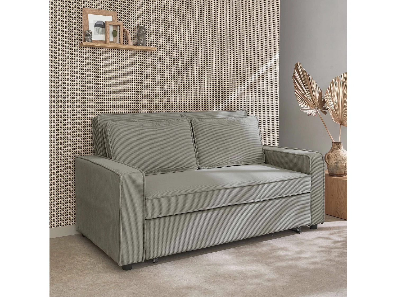 Sofá cama de pana de 3 plazas gris claro