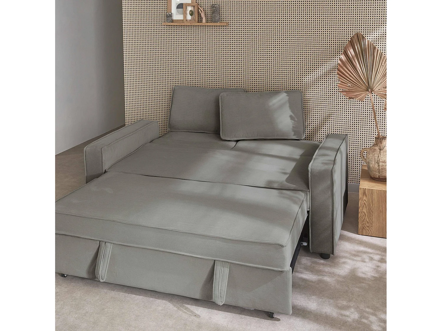 Sofá cama de pana de 3 plazas gris claro