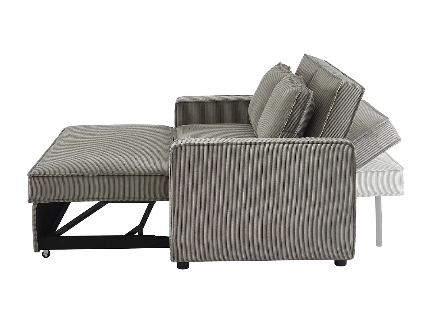 Divano letto a 3 posti in velluto a coste, grigio chiaro