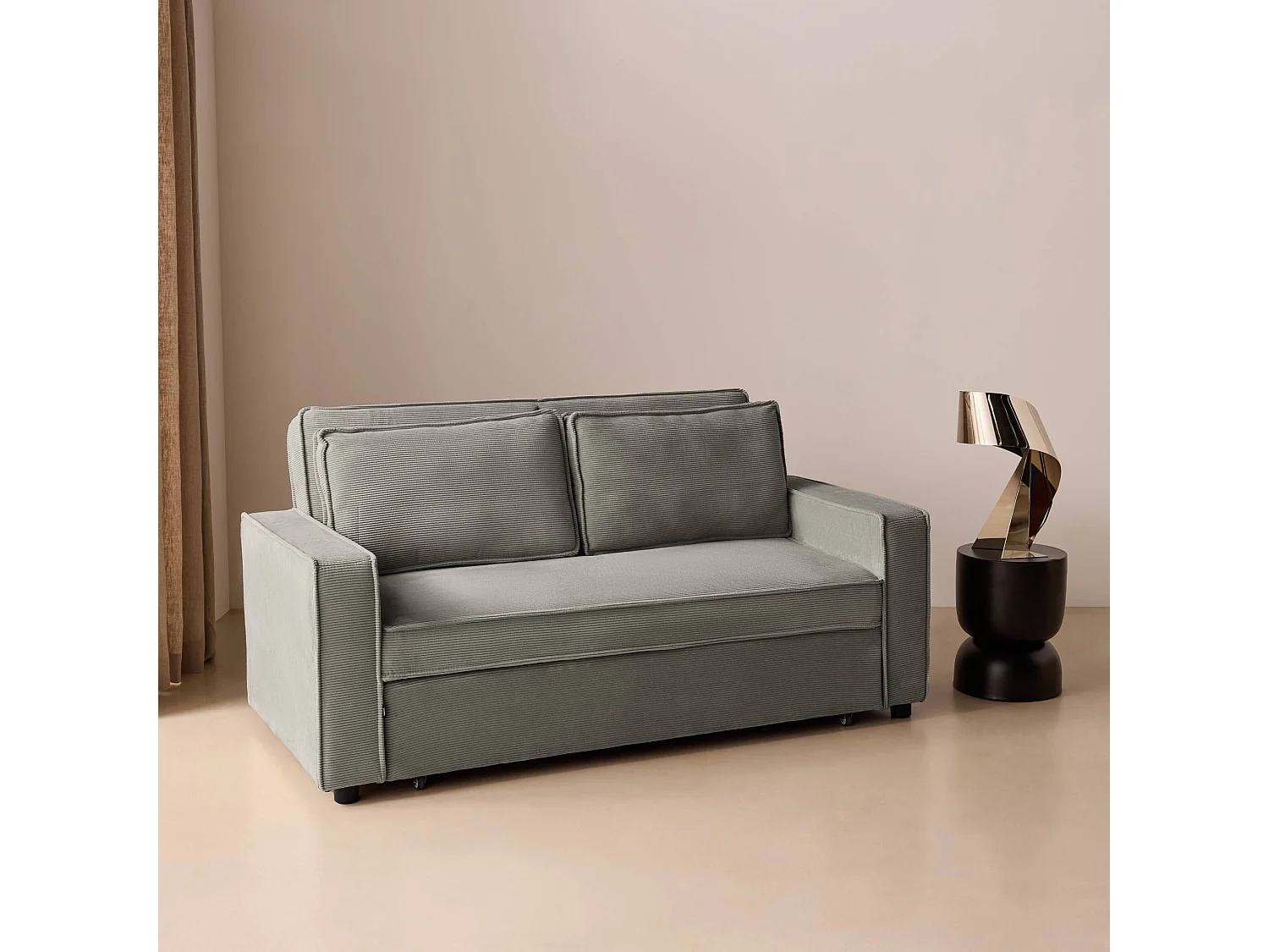 Sofá cama de pana, 2 plazas gris claro