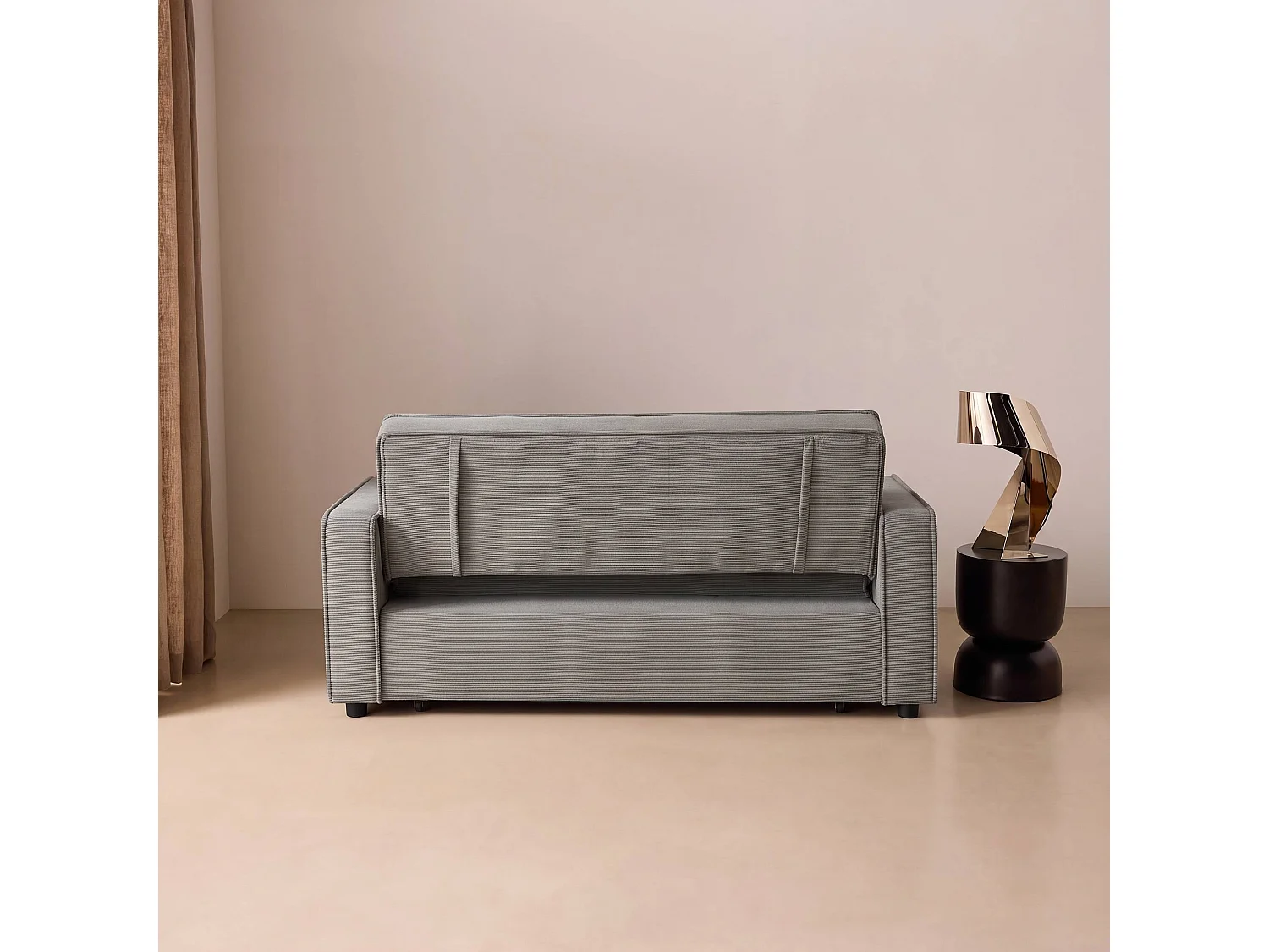 Sofá cama de pana, 2 plazas gris claro