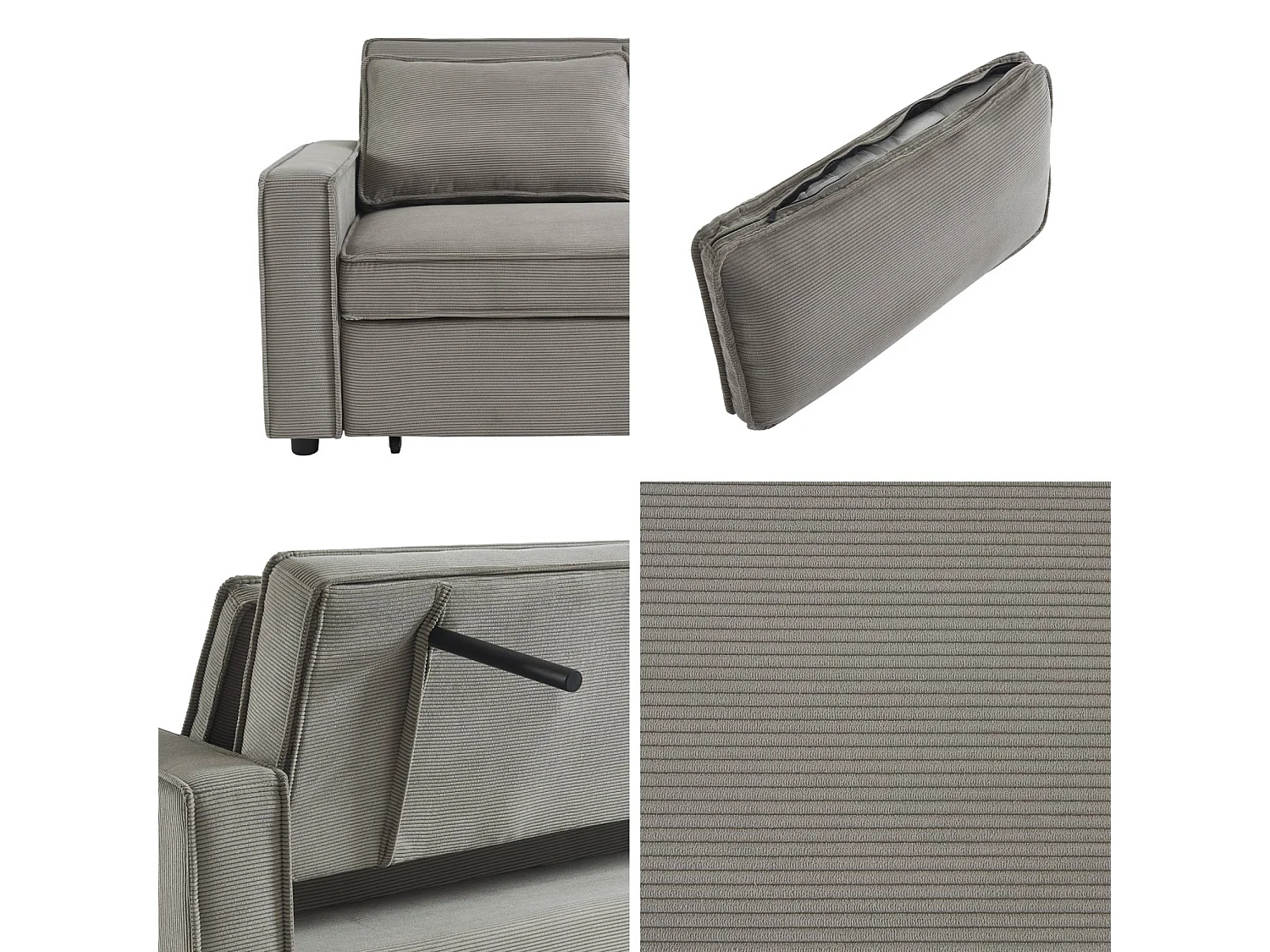 Sofá cama de pana, 2 plazas gris claro