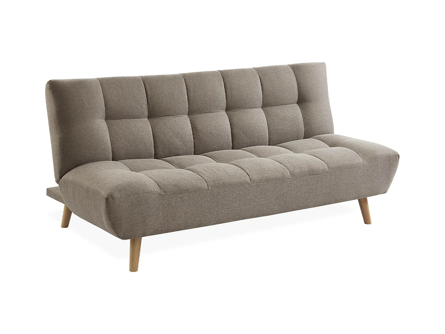 Canapé 3 places banquette clic clac. convertible. en tissu beige et pieds bois naturel