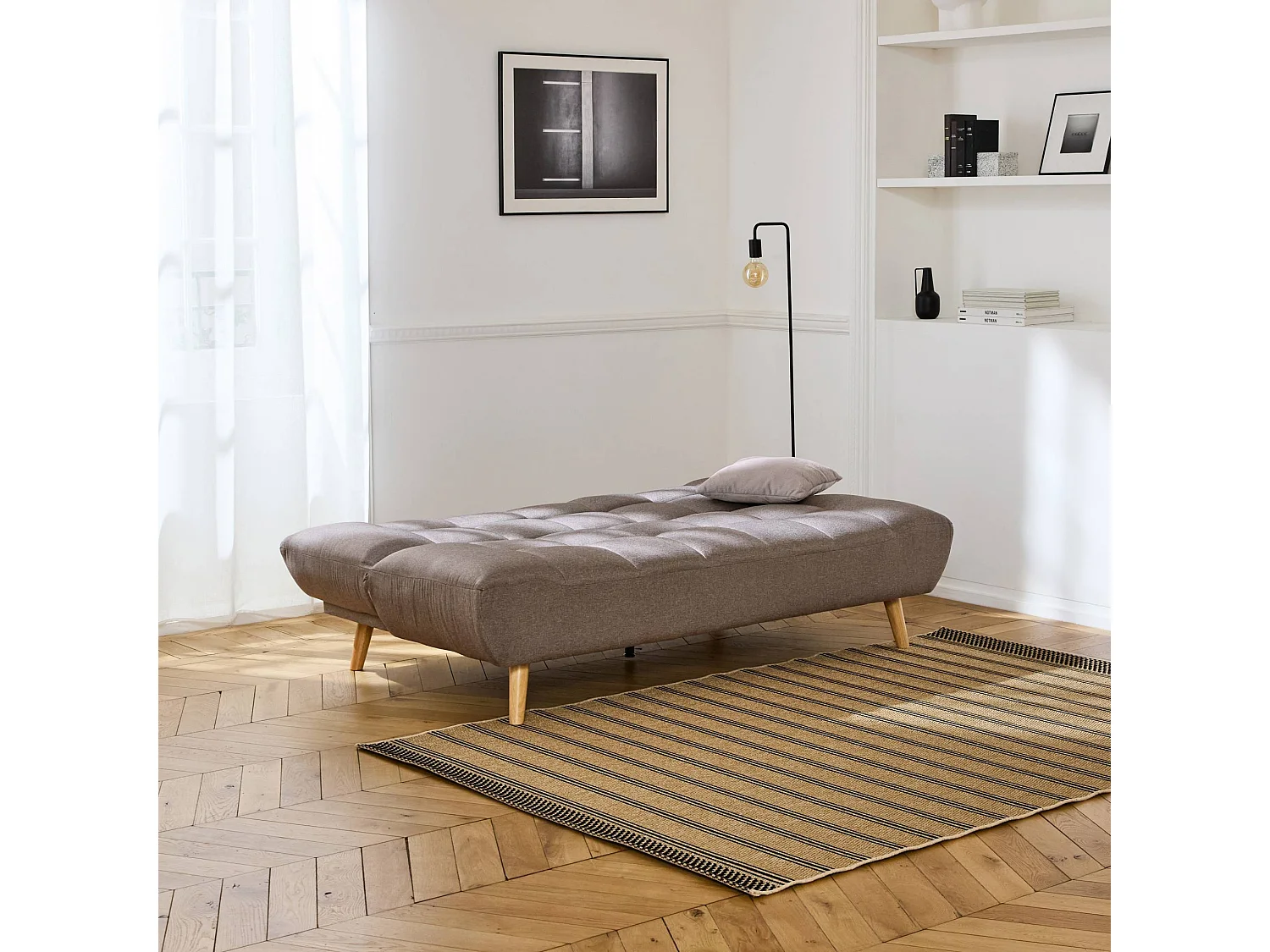 Divano letto a 3 posti, trasformabile, in tessuto, beige