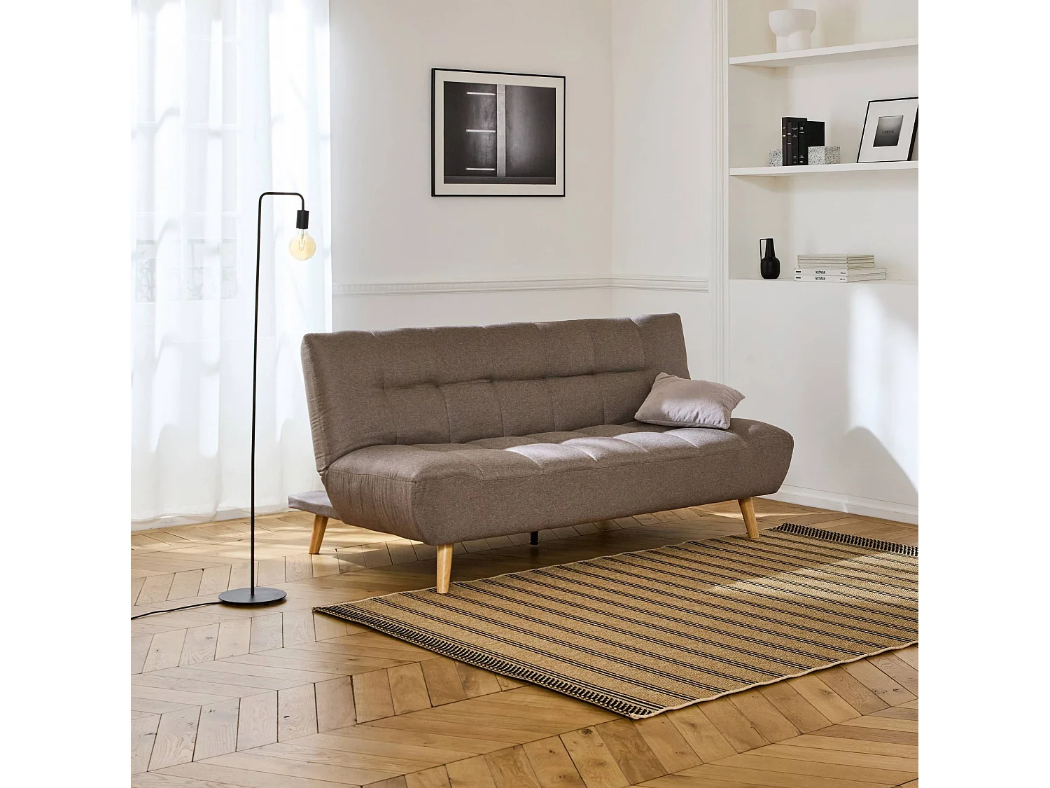 Divano letto a 3 posti, trasformabile, in tessuto, beige