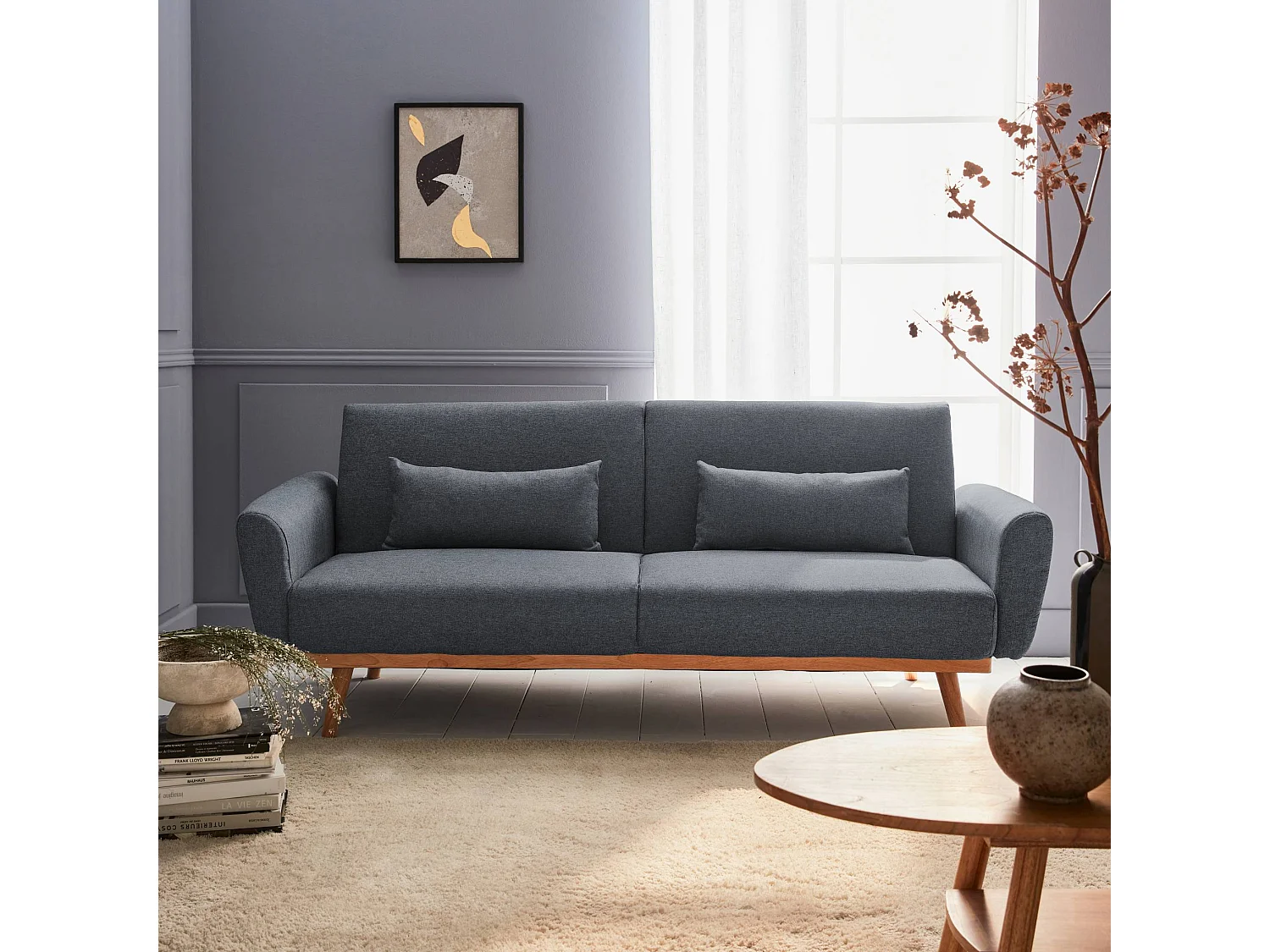 Sofá cama de tela de 2 a 3 plazas gris oscuro