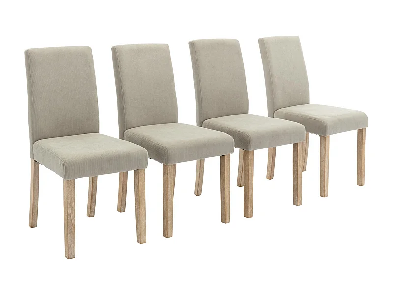 Lot de 4 chaises RITA velours côtelé pieds en bois d'hévéa cérusé