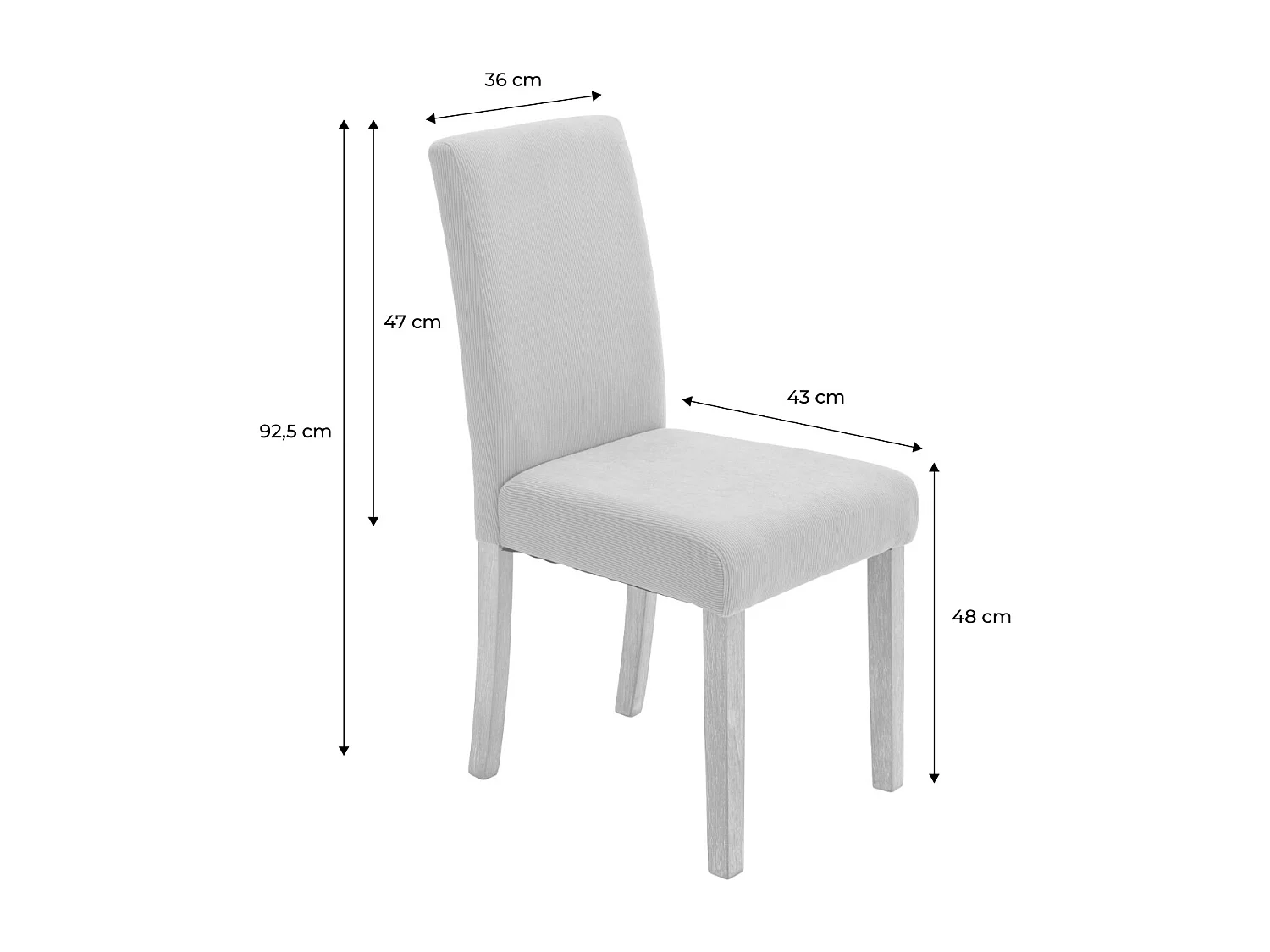 Lot de 4 chaises RITA velours côtelé pieds en bois d'hévéa cérusé