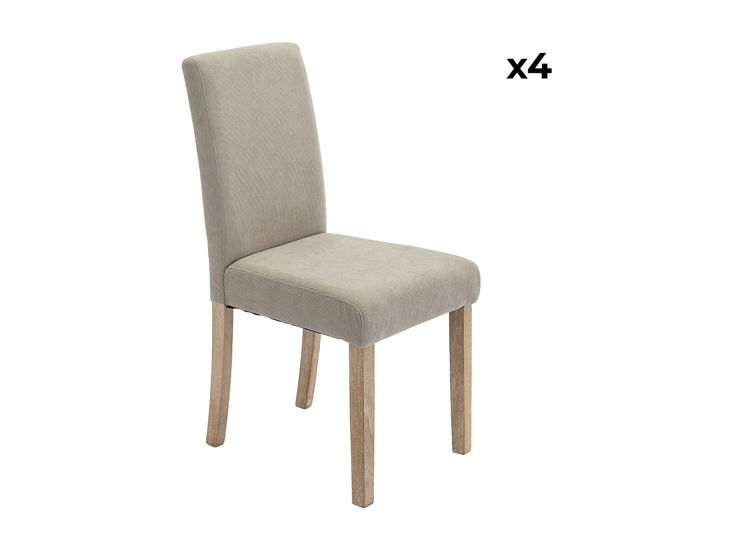 Lot de 4 chaises RITA velours côtelé pieds en bois d'hévéa cérusé