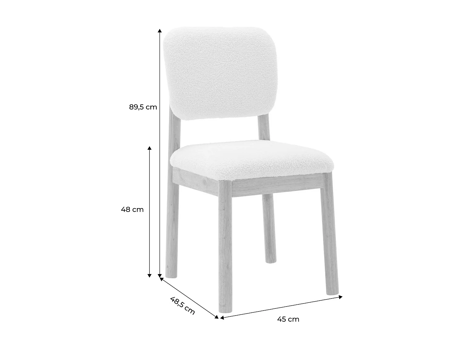 Set di 2 sedie imbottite in legno di hevea e bouclé, bianco