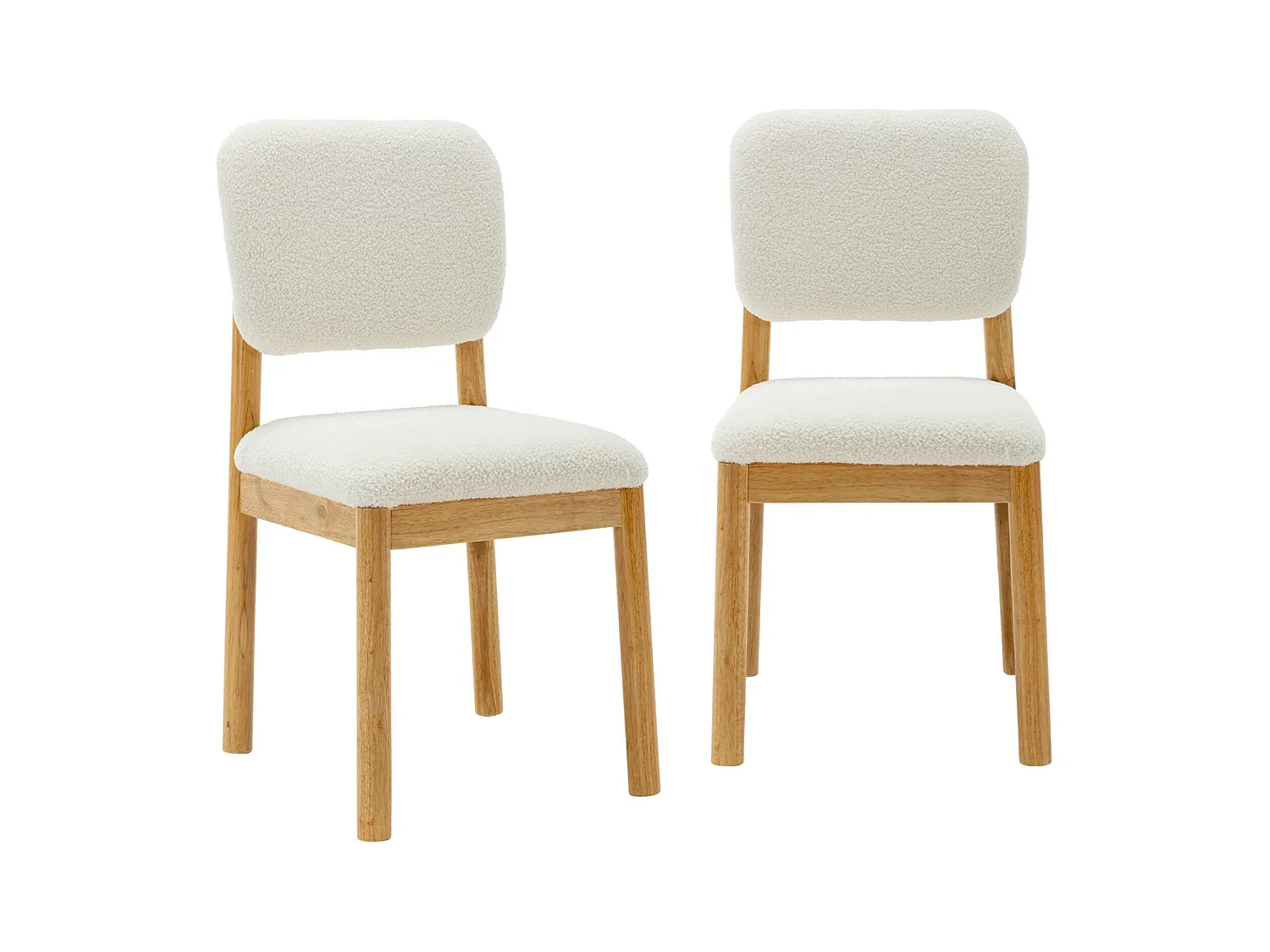 Lot de 2 chaises scandinaves piètement en bois d'hévéa revêtement bouclette