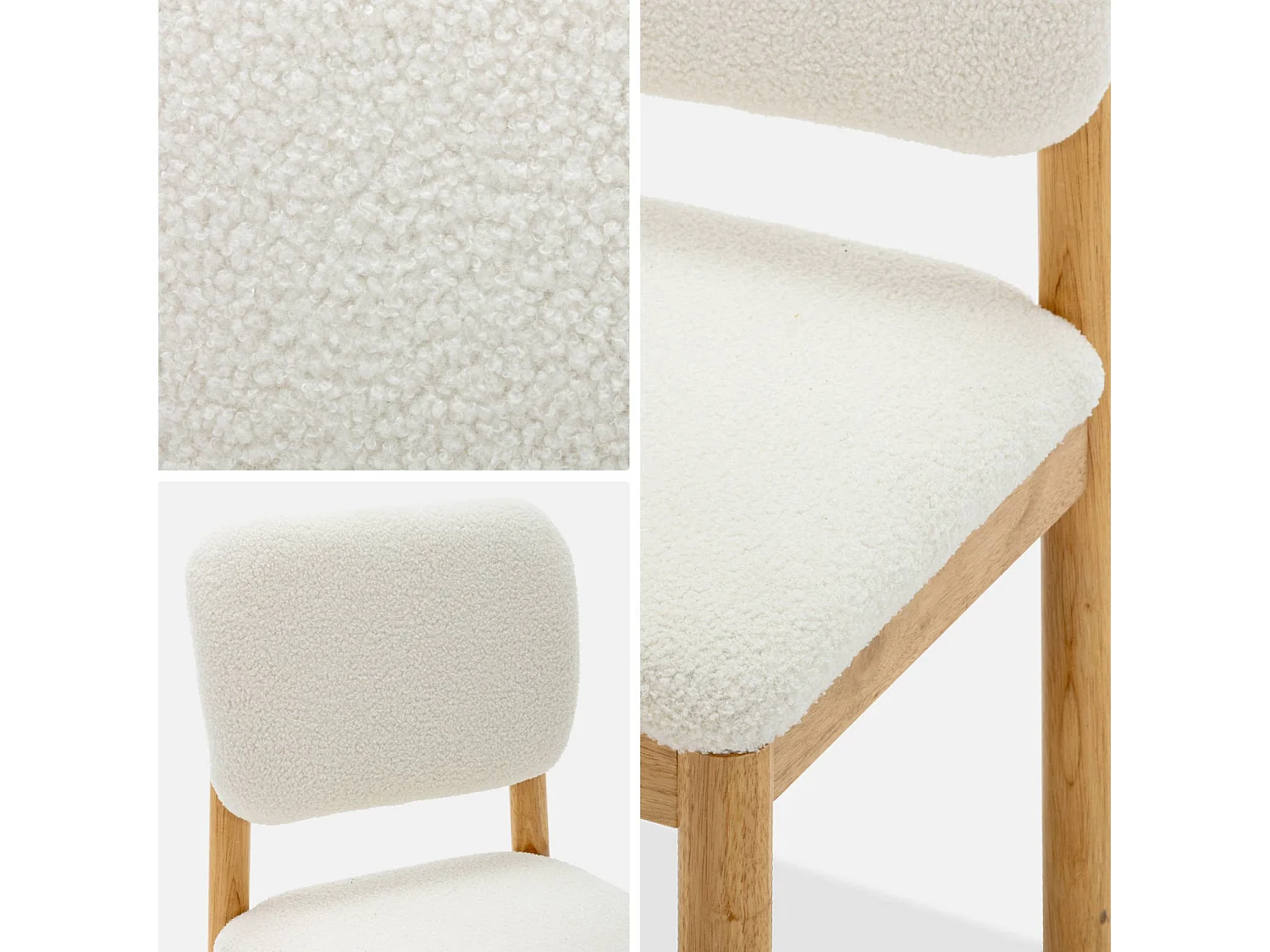 Lot de 2 chaises scandinaves piètement en bois d'hévéa revêtement bouclette