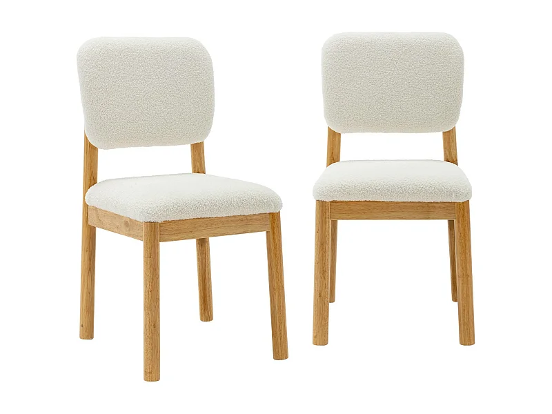 Lot de 2 chaises scandinaves piètement en bois d'hévéa revêtement bouclette