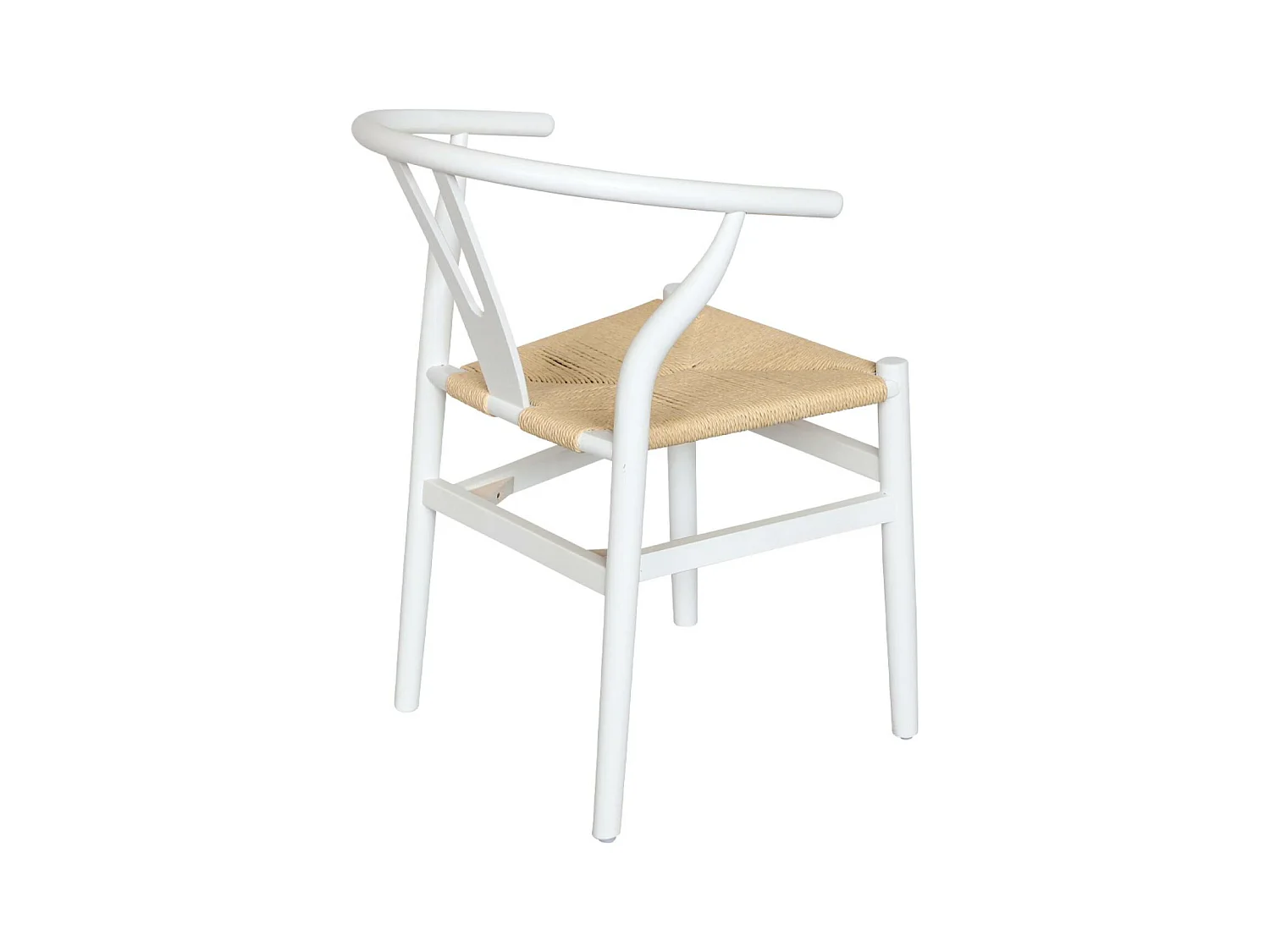 Lot de deux chaises vintage blanches en bois d'hévéa avec assise en cordes et dossier arrondi