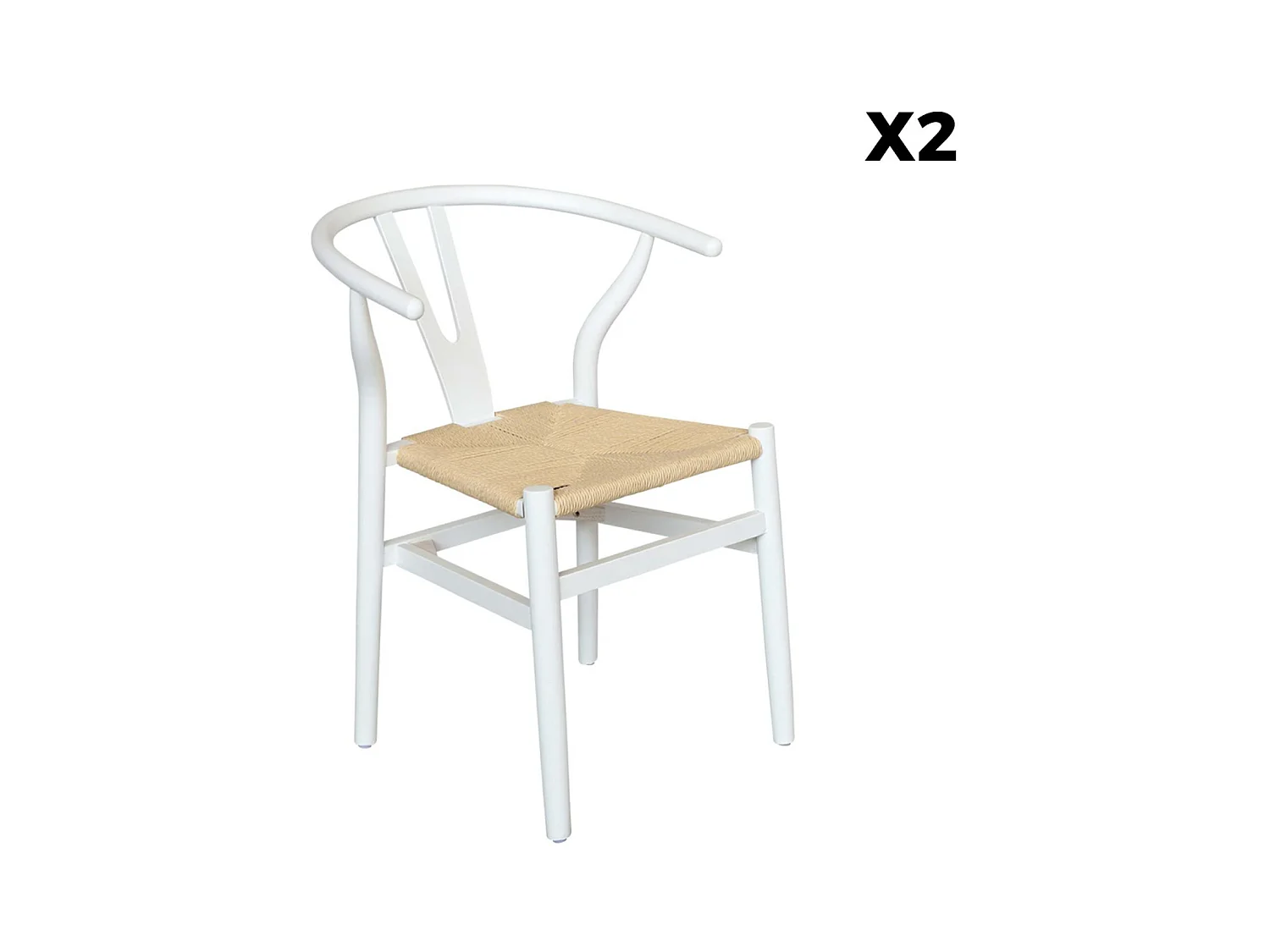 Silla de madera con asiento de cuerda, set de 2 blanco