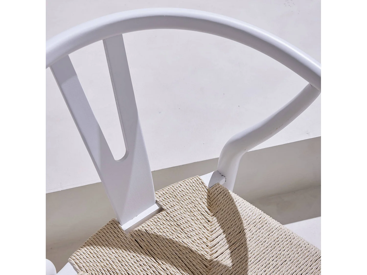 Silla de madera con asiento de cuerda, set de 2 blanco