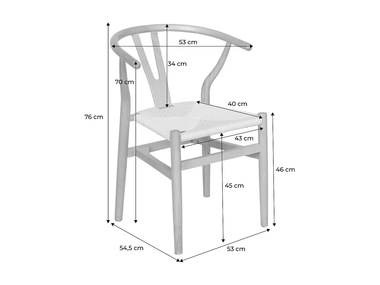 Sedia in legno con seduta in corda, set di 2, marrone