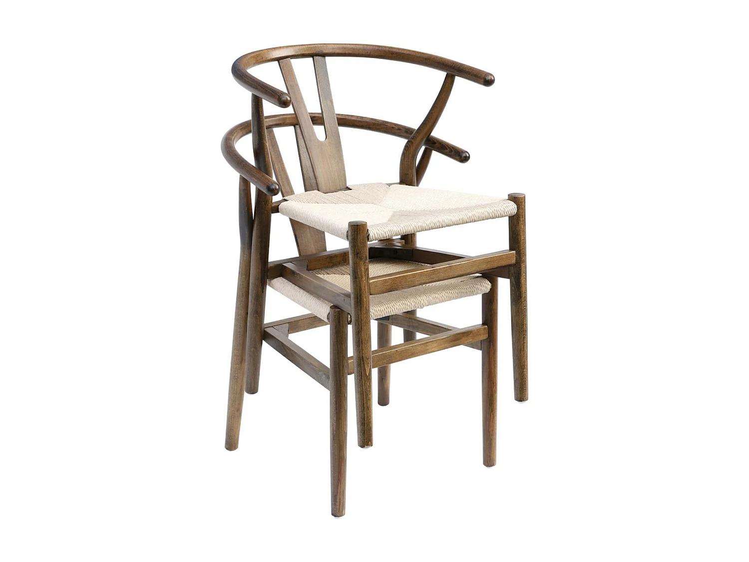 Sedia in legno con seduta in corda, set di 2, marrone