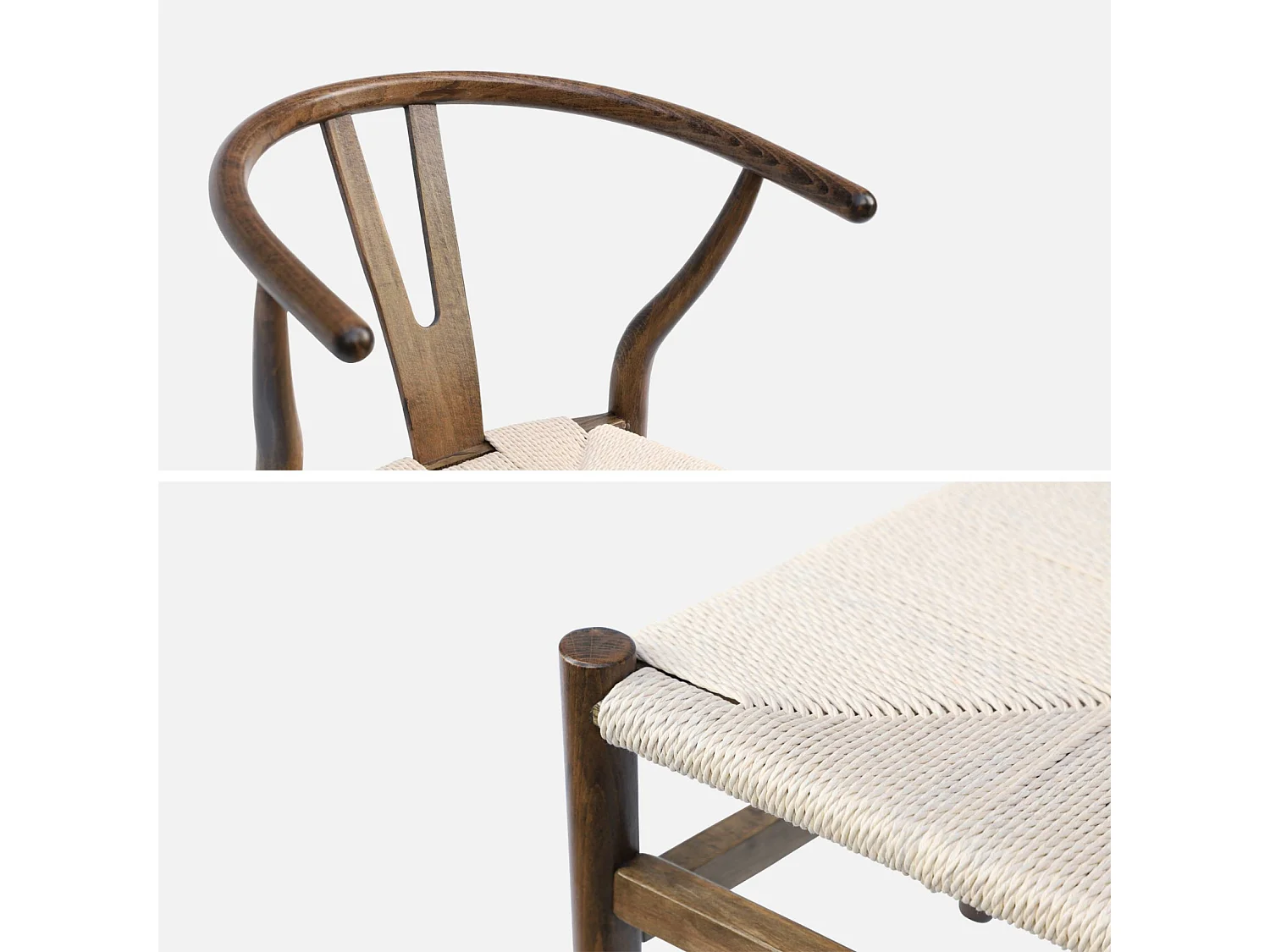 Set 2 sede in legno con seduta in corda, marrone