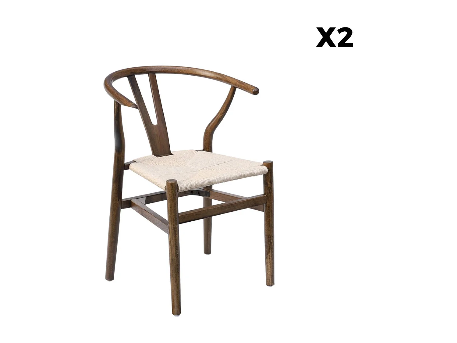 Set 2 sede in legno con seduta in corda, marrone