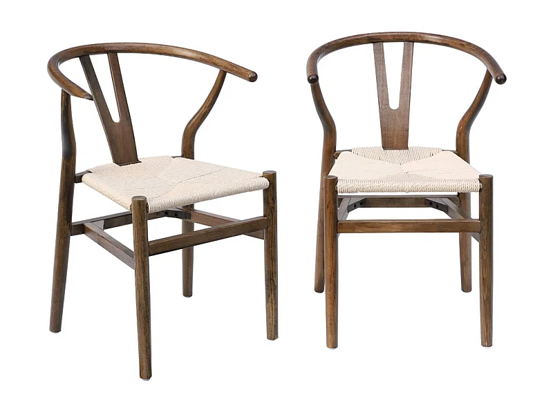 Sedia in legno con seduta in corda, set di 2, marrone