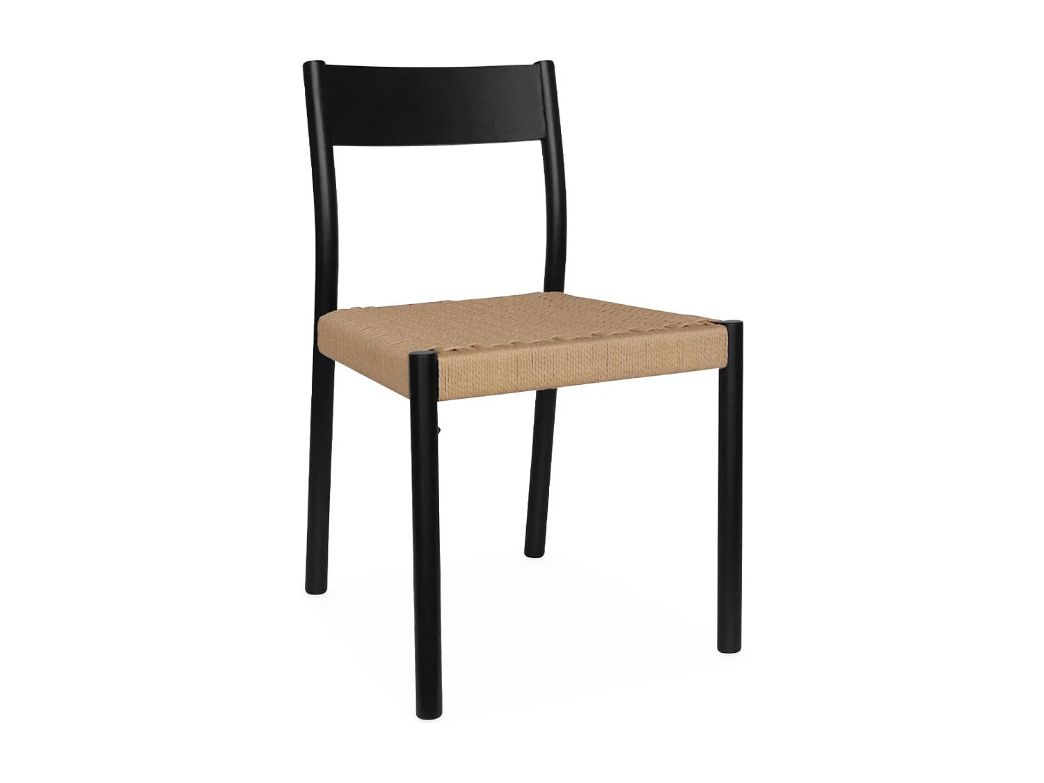 Lot de 2 chaises noires en bois et cordage. Ella. L 49.5 x P 53 x H 82cm
