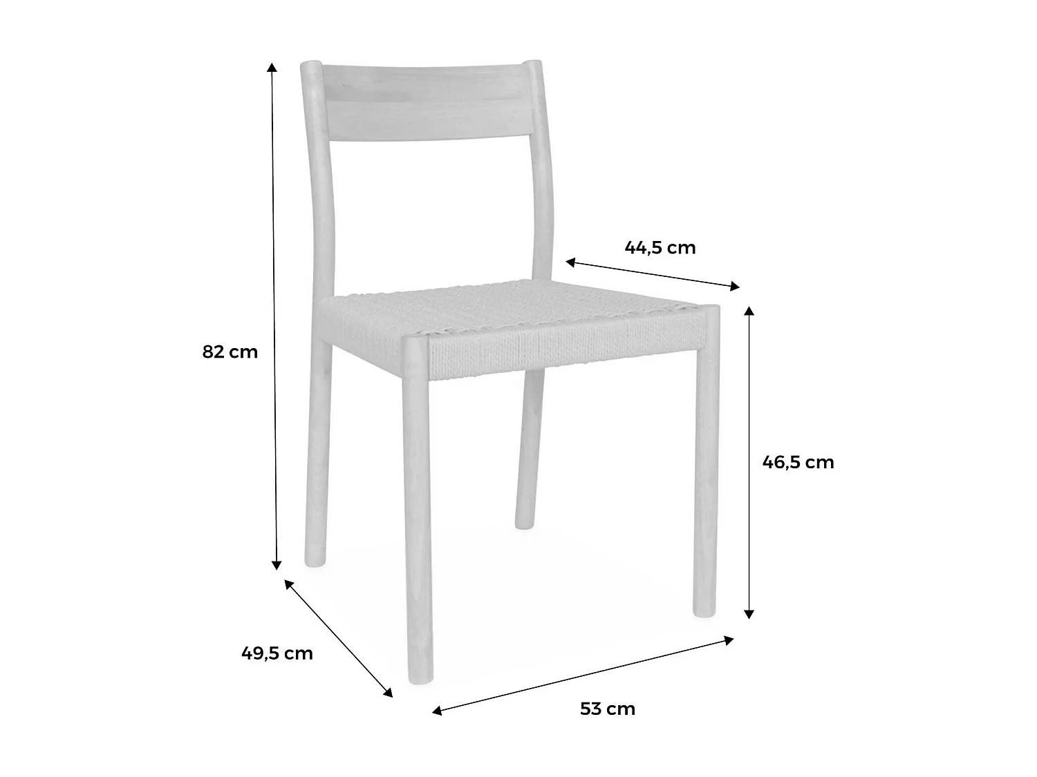 Lot de 2 chaises noires en bois et cordage. Ella. L 49.5 x P 53 x H 82cm