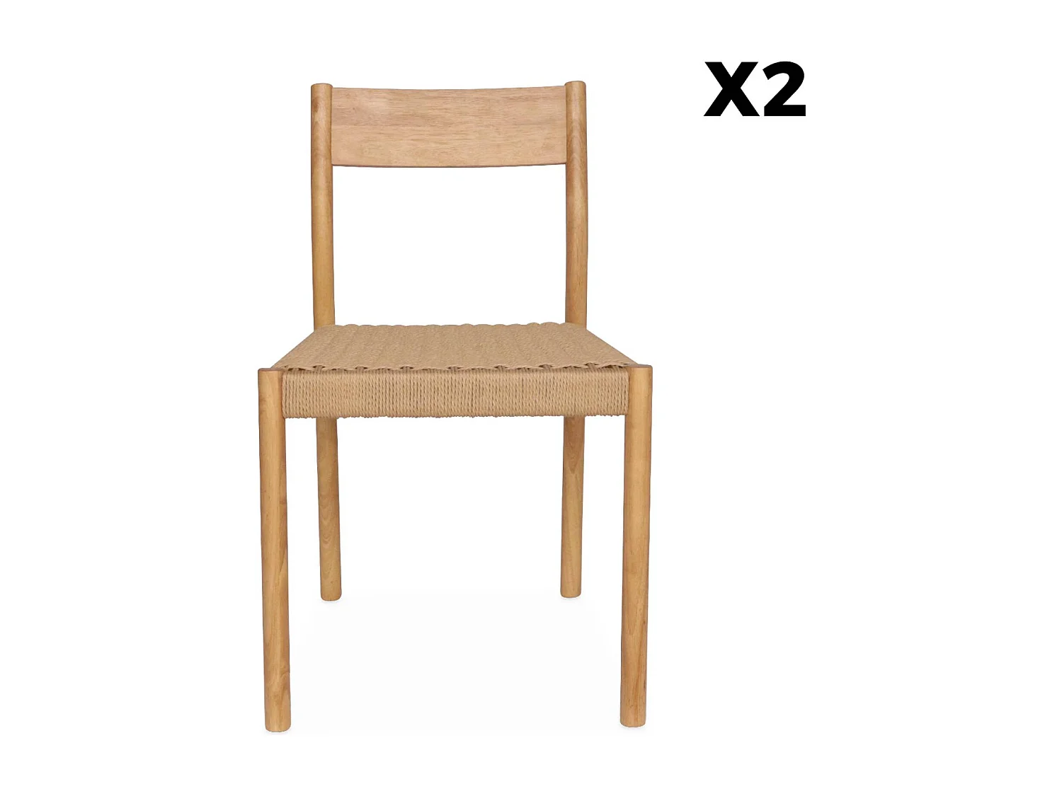 Silla de madera y cuerda, set de 2 natural