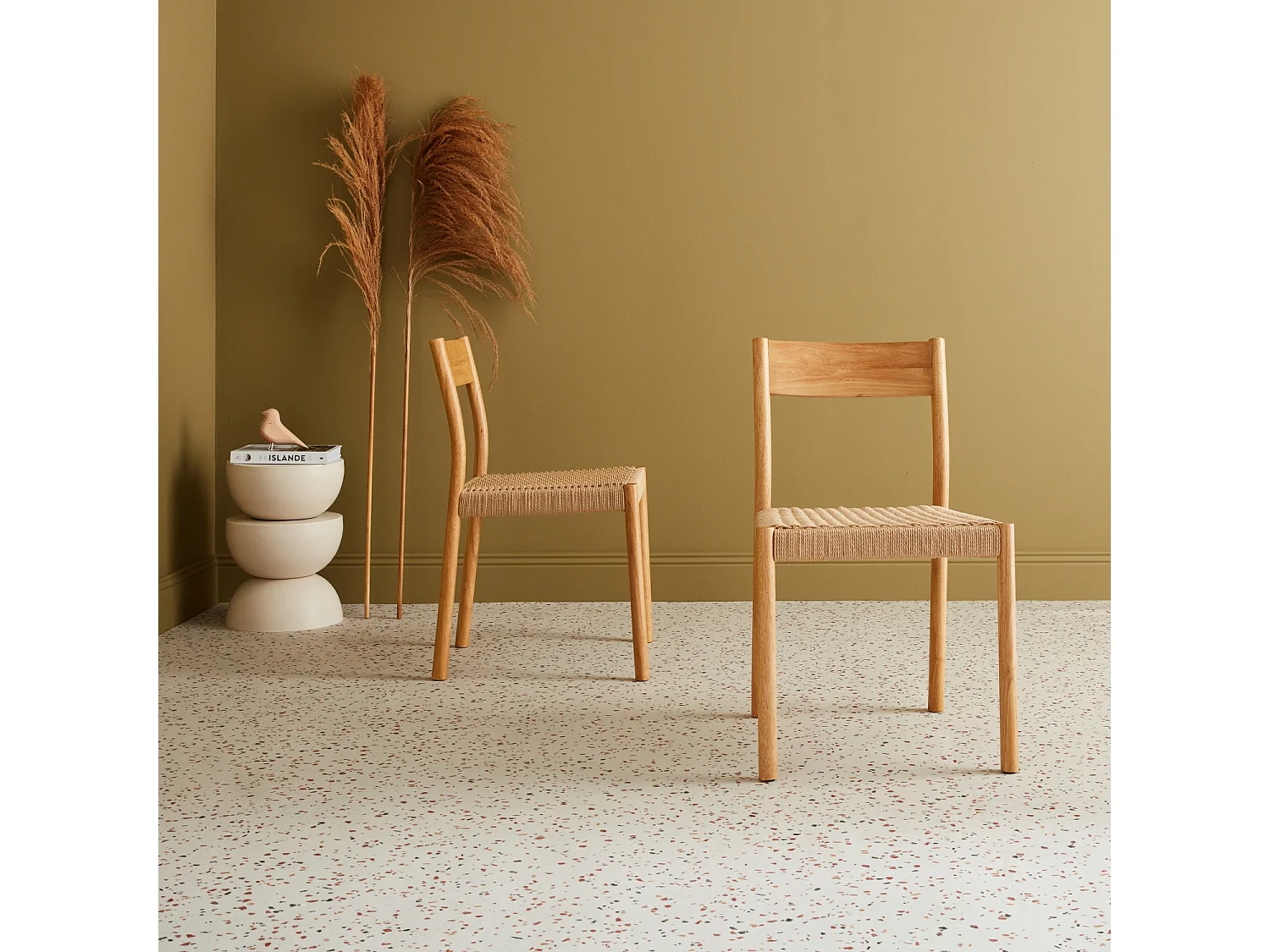 Silla de madera y cuerda, set de 2 natural
