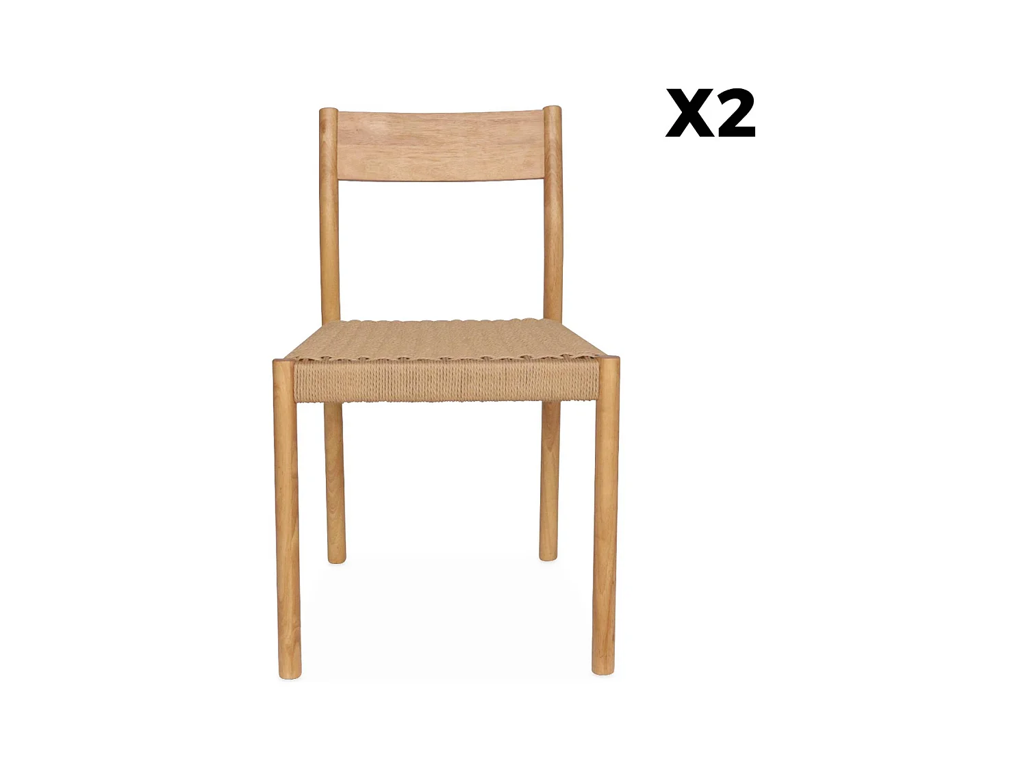 Lot de 2 chaises naturelles en bois et cordage. Ella. L 49.5 x P 53 x H 82cm