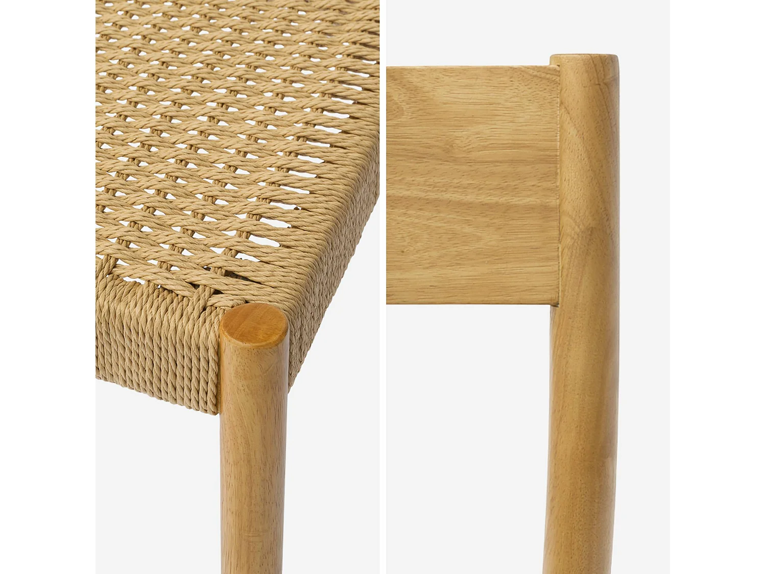 Set di 2 sedie in legno e corda, marrone naturale