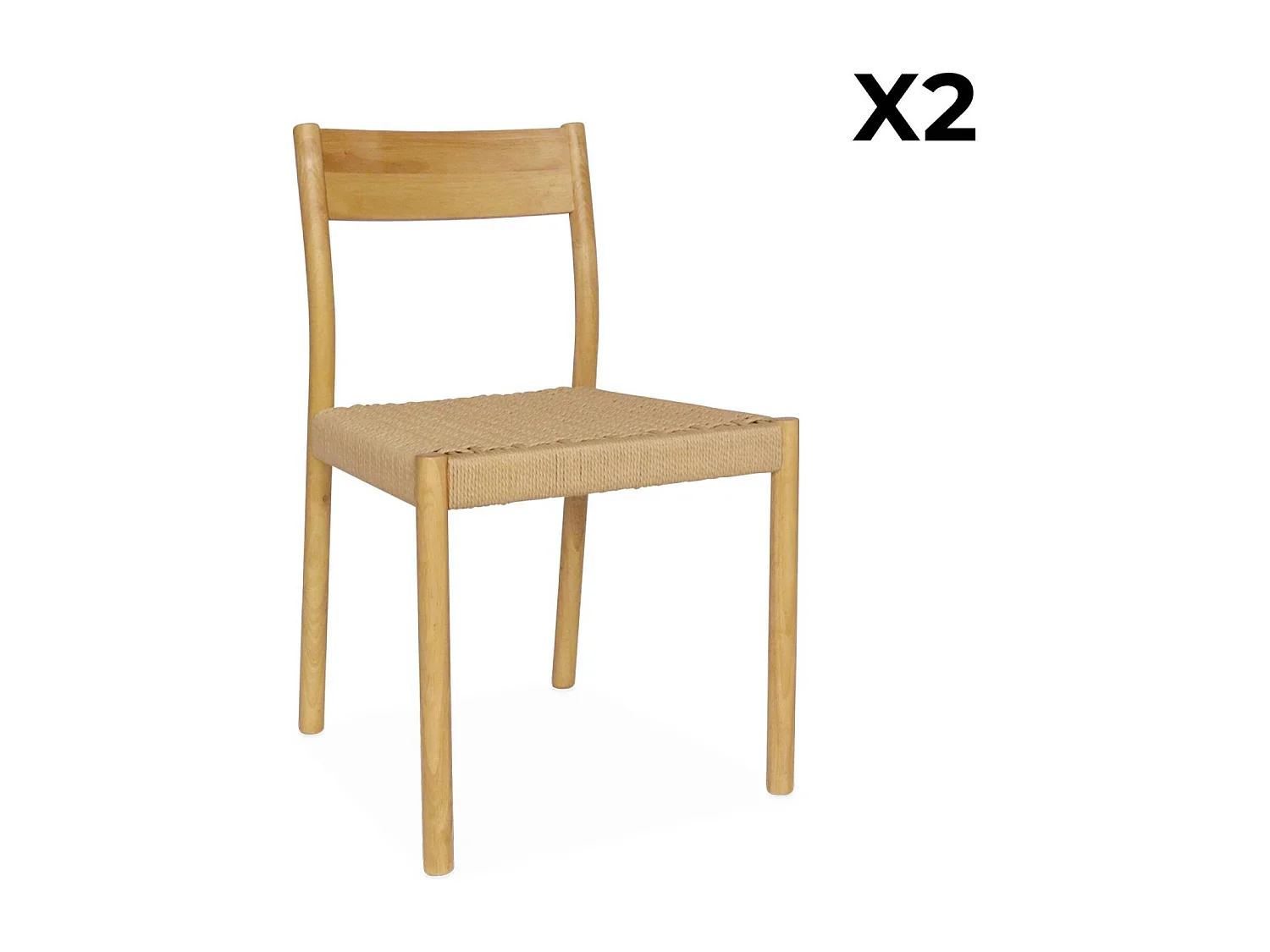 Lot de 2 chaises naturelles en bois et cordage. Ella. L 49.5 x P 53 x H 82cm