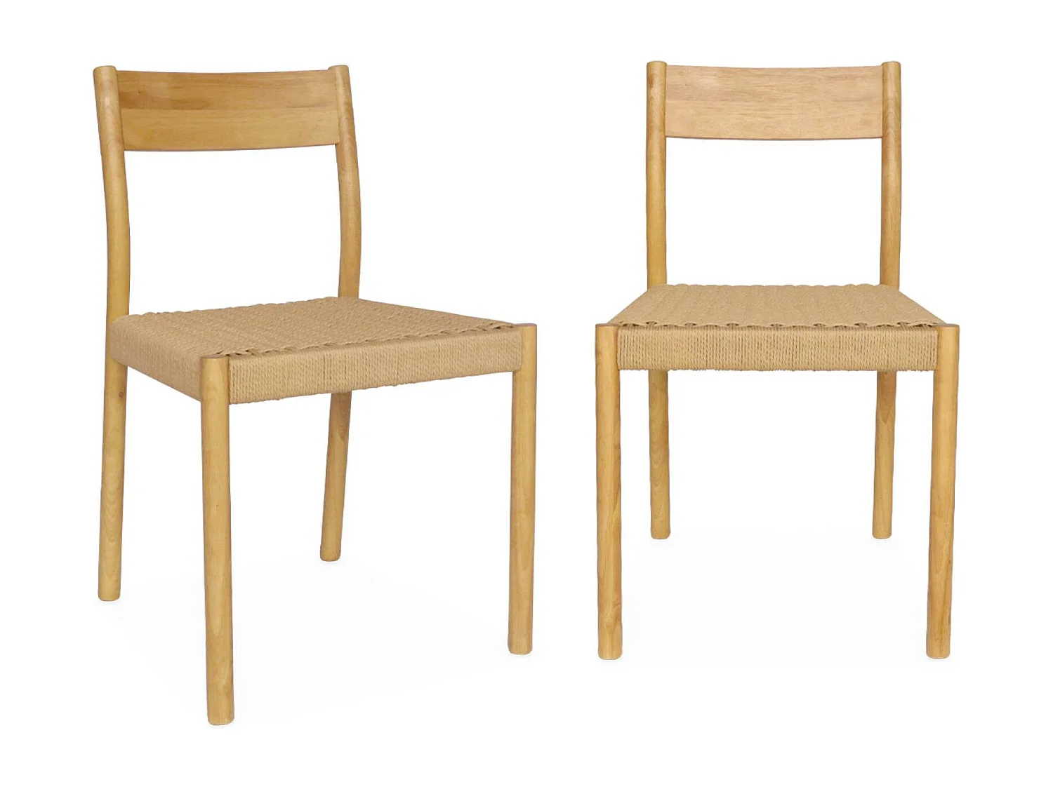 Lot de 2 chaises naturelles en bois et cordage. Ella. L 49.5 x P 53 x H 82cm
