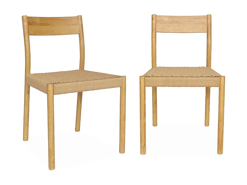 Lot de 2 chaises naturelles en bois et cordage. Ella. L 49.5 x P 53 x H 82cm