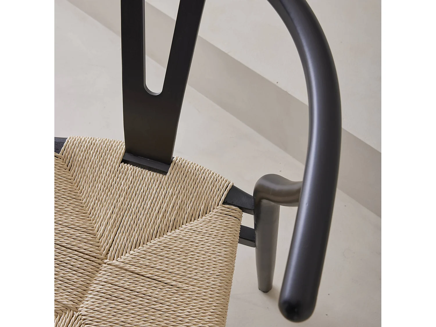 Sedia in legno con seduta in corda, set di 2, nero