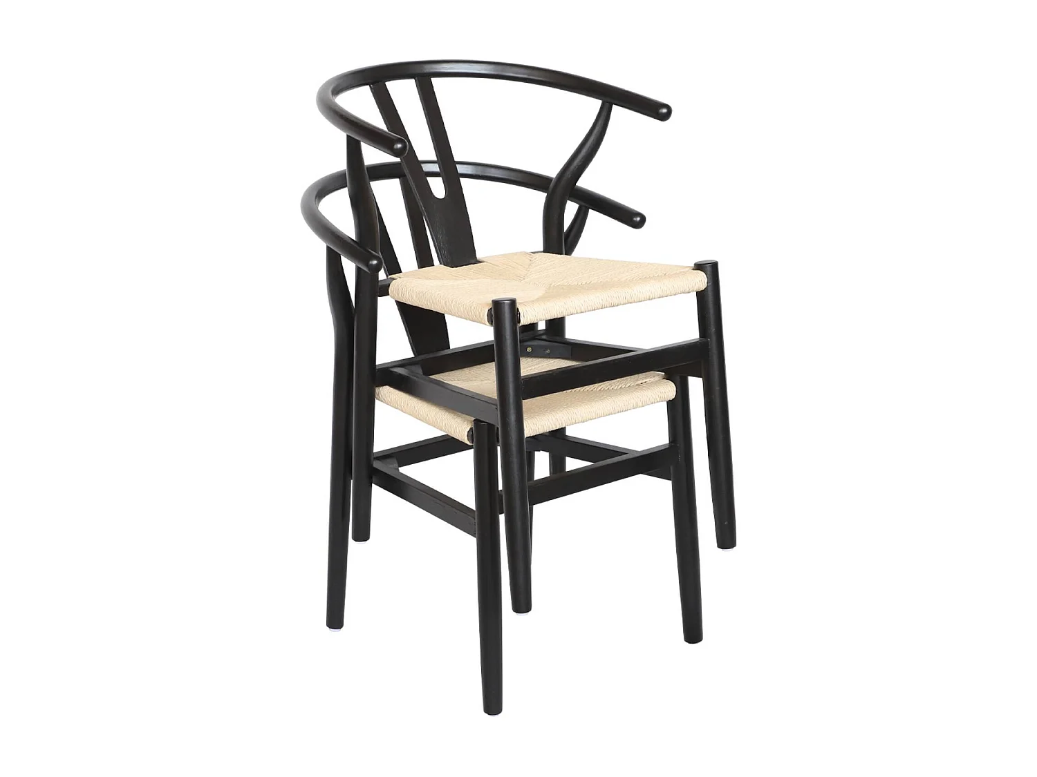 Sedia in legno con seduta in corda, set di 2, nero