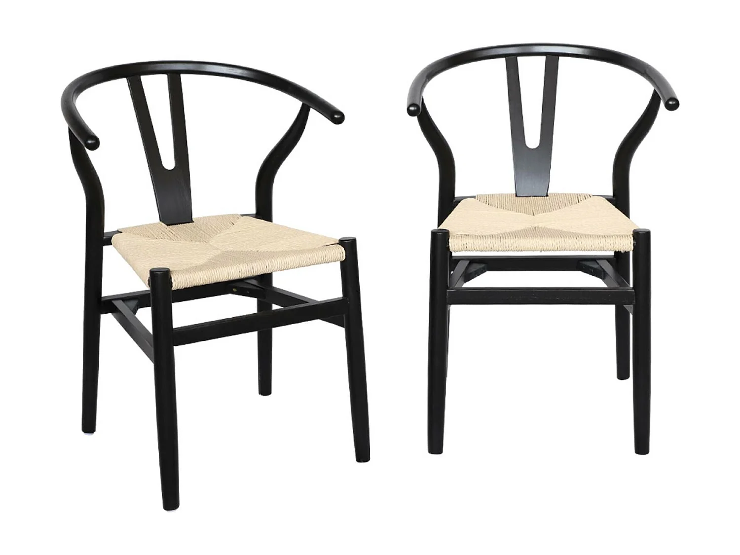 Sedia in legno con seduta in corda, set di 2, nero