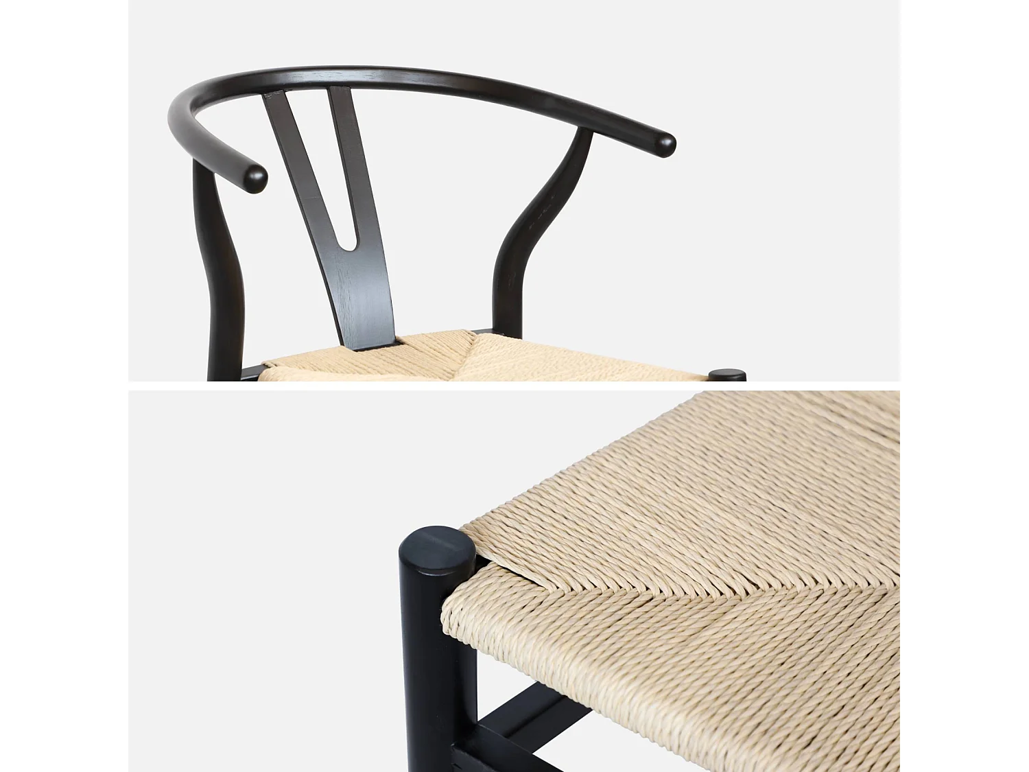 Sedia in legno con seduta in corda, set di 2, nero