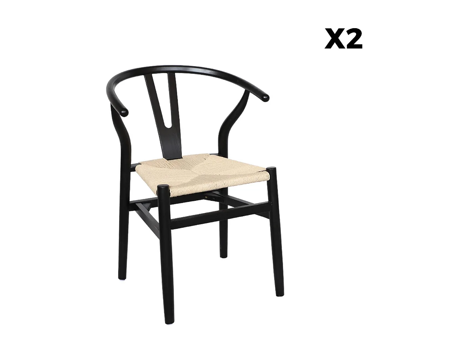 Set 2 sede in legno con seduta in corda, nero