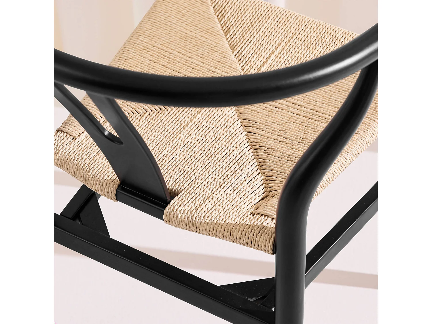 Silla de madera con asiento de cuerda, set de 2 negro