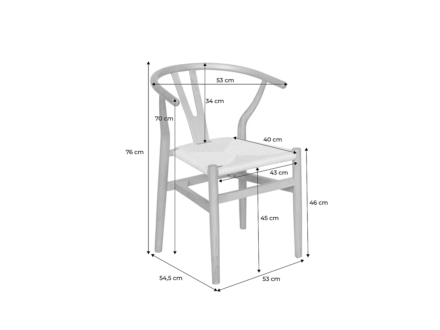 Silla de madera con asiento de cuerda, set de 2 negro