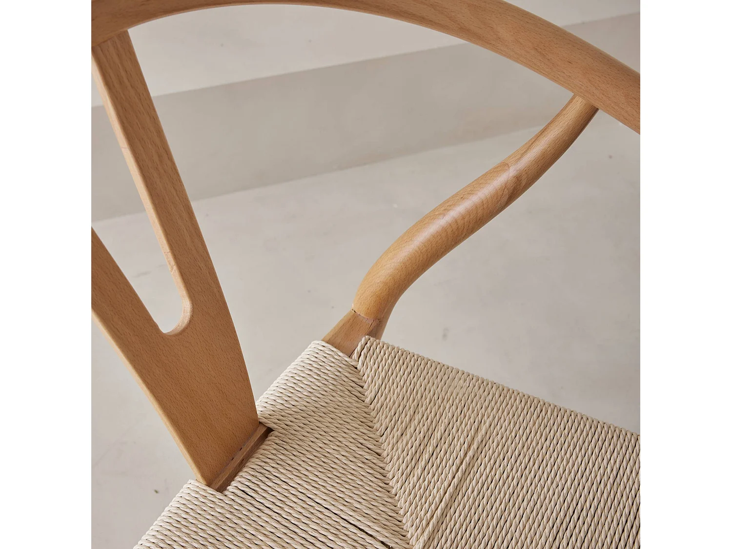 Silla de madera con asiento de cuerda, set de 2 natural