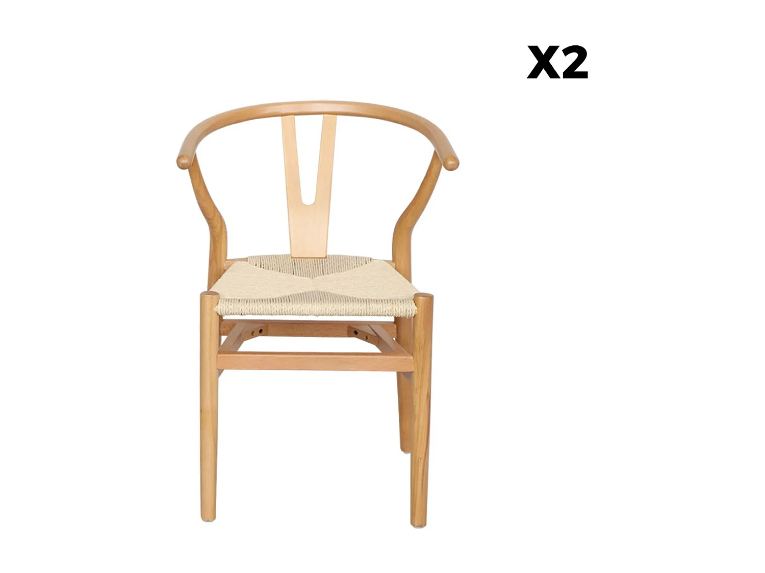 Silla de madera con asiento de cuerda, set de 2 natural