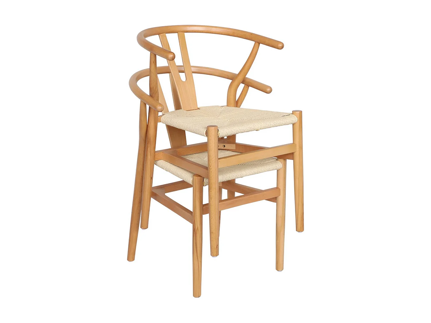 Set 2 sede in legno con seduta in corda, marrone naturale